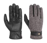 Stetson Gants en Cuir Herringbone Wool Homme - avec doigts pour doublure, doublure automne-hiver - 10 HS noir-gris