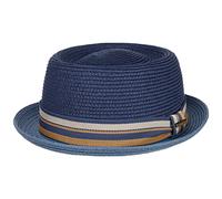 STETSON Chapeau en Paille Licano Toyo Pork Pie Femme/Homme - de Plage Soleil avec Doublure, Ruban Gros Grain Été Printemps-été - XL (60-61 cm) Bleu