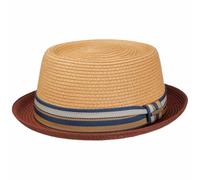 Stetson Chapeau en Paille Licano Toyo Pork Pie Femme/Homme - de Plage Soleil avec Doublure, Ruban Gros Grain Ete Printemps-ete - L (58-59 cm) Nature-Rouge