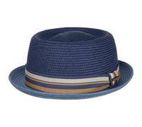 Stetson Chapeau en Paille Licano Toyo Pork Pie Femme/Homme - de Plage Soleil avec Doublure, Ruban Gros Grain Ete Printemps-ete - XXL (62-63 cm) Bleu