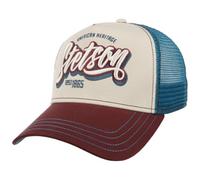 STETSON Casquette Trucker Wordmark Logo Homme - de Baseball Mesh Snapback, avec visière, Doublure, Doublure Printemps-été Printemps Été Automne Hiver - Taille Unique Bleu-Rouge