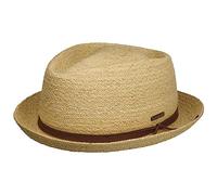 STETSON Chapeau de Paille Raphia Uni Diamond Femme/Homme - Soleil d'été Plage avec Bandeau en Cuir Été Printemps-été - L (58-59 cm) Nature