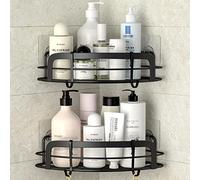 STEUGO Lot de 2 étagères d'angle adhésives avec crochets à fixation murale, pour salle de bain, dortoir, toilettes, cuisine