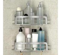 STEUGO Lot de 2 étagères d'angle adhésives pour salle de bain, avec 4 crochets mobiles - Organiseurs de douche en acier inoxydable SUS304