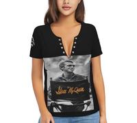 Steve Actor McQueen T-Shirt Femme Col V Profond - Haut Sexy à Manches Courtes, Tee-Shirt Graphique Décontracté pour Quotidien, Sorties, Soirées et Loisirs, Cadeau Fans de Cinéma et Mode,XX-Large