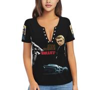 Steve Actor McQueen T-Shirt Femme Col V Profond - Haut Sexy à Manches Courtes, Tee-Shirt Graphique Décontracté pour Quotidien, Sorties, Soirées et Loisirs, Cadeau Fans de Cinéma et Mode,XX-Large