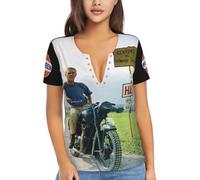 Steve Actor McQueen T-Shirt Femme Col V Profond - Haut Sexy à Manches Courtes, Tee-Shirt Graphique Décontracté pour Quotidien, Sorties, Soirées et Loisirs, Cadeau Fans de Cinéma et Mode,XX-Large