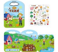 Steve and Maggie Autocollants réutilisables en gelée Livre de scène de ferme - 36 autocollants 3D gonflés avec animaux, fruits et légumes - Jouet éducatif d'apprentissage sensoriel pour enfants