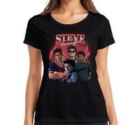 Steve Harrington Stranger T-shirt pour femme Cadeau de fête prénatale Hawkins, Noir , M