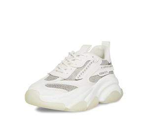 Steve Madden Possession White Rhinestone Embellished Lace Up Low Top Sneakers (White Rhinestone, 7.5)