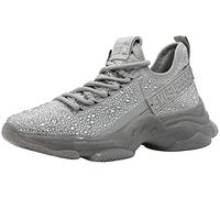 Steve Madden Women's Maxima Sneaker, Grey Rhinestone, 4 UK