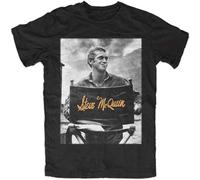 Steve McQueen Chair T-Shirt Mens Tee Shirt Summer Fashion Tops Clothing Movie Star Kult Bullitt Actor Racer Le Mans Black Size S