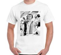 Steve McQueen Giving Two Fingers Mens Fashion T-Shirt Finger Flip White White Black L