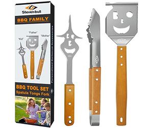 Steven-Bull S Ensemble d'outils de Barbecue, Accessoires de Barbecue Extra Longs, Accessoires de Gril pour Gril extérieur, Meilleurs Cadeaux de Barbecue pour Hommes Uniques