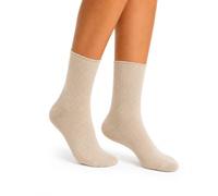 STEVEN Chaussettes Femme Coton Sans Élastique - Bord Côte Large Non Comprimant, Pointe Sans Couture, Mi-Mollet, Chaussettes Confort Pieds Gonflés, 72% Coton, 1 Paire, Beige foncé, 38-40