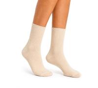 STEVEN Chaussettes Femme Coton Sans Élastique - Bord Côte Large Non Comprimant, Pointe Sans Couture, Mi-Mollet, Chaussettes Confort Pieds Gonflés, 72% Coton, 1 Paire, Beige, 38-40