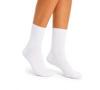 STEVEN Chaussettes Femme Coton Sans Élastique - Bord Côte Large Non Comprimant, Pointe Sans Couture, Mi-Mollet, Chaussettes Confort Pieds Gonflés, 72% Coton, 1 Paire, Blanc, 35-37