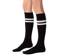 STEVEN Chaussettes Hautes pour Femme Le Mi-bas Chaussettes en Coton pour Dame Chaussettes Longues Au-dessus du Mollet Sous le Genou EU 35-37 Noir à rayures blanches
