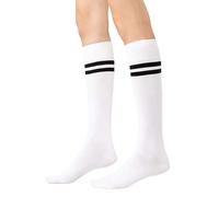 STEVEN Chaussettes Hautes pour Femme Le Mi-bas Chaussettes en Coton pour Dame Chaussettes Longues Au-dessus du Mollet Sous le Genou EU 35-37 Blanc avec rayures noires