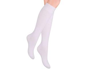 STEVEN Chaussettes Hautes pour Filles Chaussettes Hautes en Coton la Loupiotte Le Mi-bas Longues pour Adolescent Au-dessus du Mollet Sous le Genou EU 29-31 Blanc