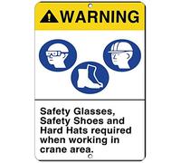 Stevenca Panneau en métal avec inscription « Warning Required Gug Safety Glasses Safety Shoes » - 20,3 x 30,5 cm - Décoration murale