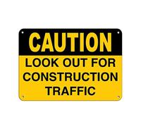 Stevenca Plaque murale décorative en aluminium avec inscription « Caution Look Out for Constructi?on Traffic Safety Slogans » 20,3 x 30,5 cm