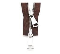 Stevenurr 1 pièces 70/90cm 5# Fermeture éclair en métal Argent Double Curseur Fermeture éclair bidirectionnelle pour Manteau Poche vêtement Accessoires de Couture, Café, 90cm