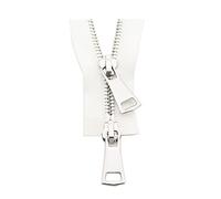 Stevenurr 1 pièces 70/90cm 5# Fermeture éclair en métal Argent Double Curseur Fermeture éclair bidirectionnelle pour Manteau Poche vêtement Accessoires de Couture, Blanc, 70cm