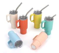 STFALI Lot de 6 mini verres à shot mignons avec poignée de 59 ml avec couvercle et paille, gobelets isothermes Kawaii pour expresso, café, spiritueux, cadeaux amusants