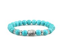 Stfery 8mm Élastique Bracelet avec Tête De Bouddha Bleu Clair Bracelet Alliage pour Homme