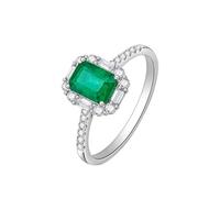 Stfery Alliance en or 9 K/14 K/18 carats, bague classique rectangulaire pavée halo bague pour femme avec émeraude naturelle 0,9 ct et diamants en or blanc personnalisée, 9, Métal, Émeraude Diamant