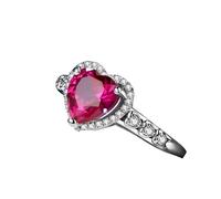 Stfery Alliance en or blanc 9K/14K/18K en rubis créé, bague de cocktail classique en forme de cœur pour femme, bagues de promesse en or avec rubis cultivé en laboratoire 2,5 carats et moissanite