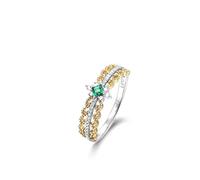 Stfery Alliance en or jaune 18 carats avec émeraude carrée de 0,25 ct et diamants sertis pavé, J 1/2, Métal, Aucune pierre précieuse