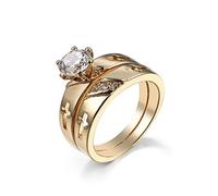 Stfery Alliance Femme Plaqué Or, Bague d'amour Rond Bague Zirconium Blanc pour Anniversaire La Saint Valentin, Taille 59