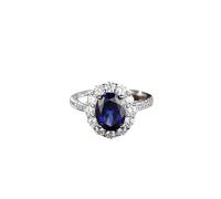 Stfery Alliances classiques en or blanc 9 K/14 K/18 carats avec saphir de laboratoire 2,5 ct et moissanite - Taille 47 à 65, 60 (19,1), Métal, Moissanite Saphir de laboratoire Moissanite