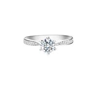 Stfery Alliances en or 9 K/14 K/18 carats, bague halo ronde classique à 6 griffes, bague d'anniversaire pour femme avec moissanite 0,5 ct or blanc personnalisé, T 1/2, Métal, Moissanite