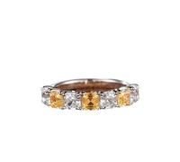 Stfery Alliances en or 9 K/14 K/18 carats, élégante bague alternée demi-éternité pour femme, bagues d'anniversaire en or blanc avec 4 griffes princesse citrine et moissanite personnalisées, 4.5, Métal