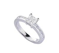 Stfery Alliances en or blanc 9 K/14 K/18 carats avec diamant créé, halo carré classique, demi-éternité, bague d'anniversaire pour femme avec diamant princesse cultivé en laboratoire 0,7 ct or