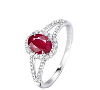 Stfery Alliances en or blanc 9 K/14 K/18 carats en rubis créé, bague ovale classique à double rangée pavée pour femme, bagues de fiançailles en or avec rubis et moissanite cultivés en laboratoire 1 ct
