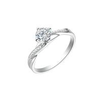 Stfery Alliances en or blanc 9 K/14 K/18 carats - Moissanite véritable - Bague classique pavé Halo avec design enroulé - Moissanite 0,5 ct - Taille 47 à 65, 57 (18.1), Métal, Moissanite