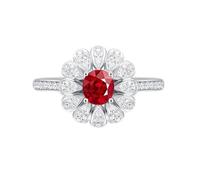 Stfery Alliances en or blanc 9K/14K/18K pour femme, bague de cocktail en or pavé de luxe avec rubis naturel 0,45 ct et diamants personnalisés, 8, Métal, Rubis Diamant