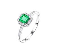 Stfery Alliances en or blanc 9K/14K/18K pour femme, bague halo carrée élégante en or véritable avec émeraude naturelle 0,5 ct et diamants pavés personnalisés, 10, Métal, Émeraude Diamant