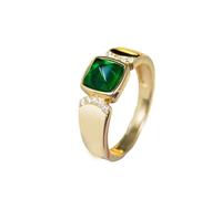 Stfery Alliances en or jaune 9 K/14 K/18 K, classique, carrée, bijoux en or véritable, alliances pour femme avec émeraude de 1,2 ct cultivée en laboratoire et moissanite - Tailles 47 à 65, 63 (20.1