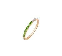 Stfery Alliances en or rose 9 K/14 K/18 carats pour femme - Élégante et délicate - Bague demi-éternité en or véritable - Bague empilable avec diopside verte et diamant - Taille 47 à 65, 47 (15.0