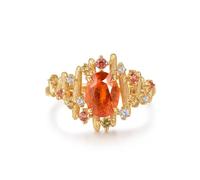 Stfery Ast Statement Bague multi-pierres 9 K/14 K/18 carats en or jaune véritable, bague de cocktail vintage pour femme avec fil de mandarine 2,5 ct et saphir coloré, taille 47 à 65, 53 (16.9), Métal