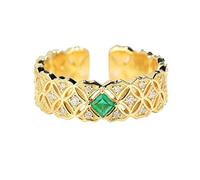 Stfery Au750 Bague de fiançailles en or jaune 18 carats avec émeraude et diamant véritable, 49 (15.6), Métal, Émeraude Diamant