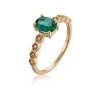Stfery Au750 Bague de mariage en or 18 carats avec émeraude et diamant véritable pour femme, 60 (19,1), Métal, Émeraude Diamant