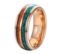 Stfery Bague Acier Tungstène Résine Homme Incrustée de Malachite Bois 8MM, Anneau Or Rose Marron Vert Courbe Cannelure Double Fantaisie Taille 52