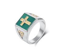 Stfery Bague Chevalière Carrée Homme Acier Inoxydable Croix, Bague Argent Or Viking Nœud Celtique 16mm Fantaisie Taille 67