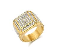 Stfery Bague Chevalière Carrée Pavée Acier Inoxydable Homme, Bague Doré Large Incrusté de Zircone 19mm Fantaisie Taille 57